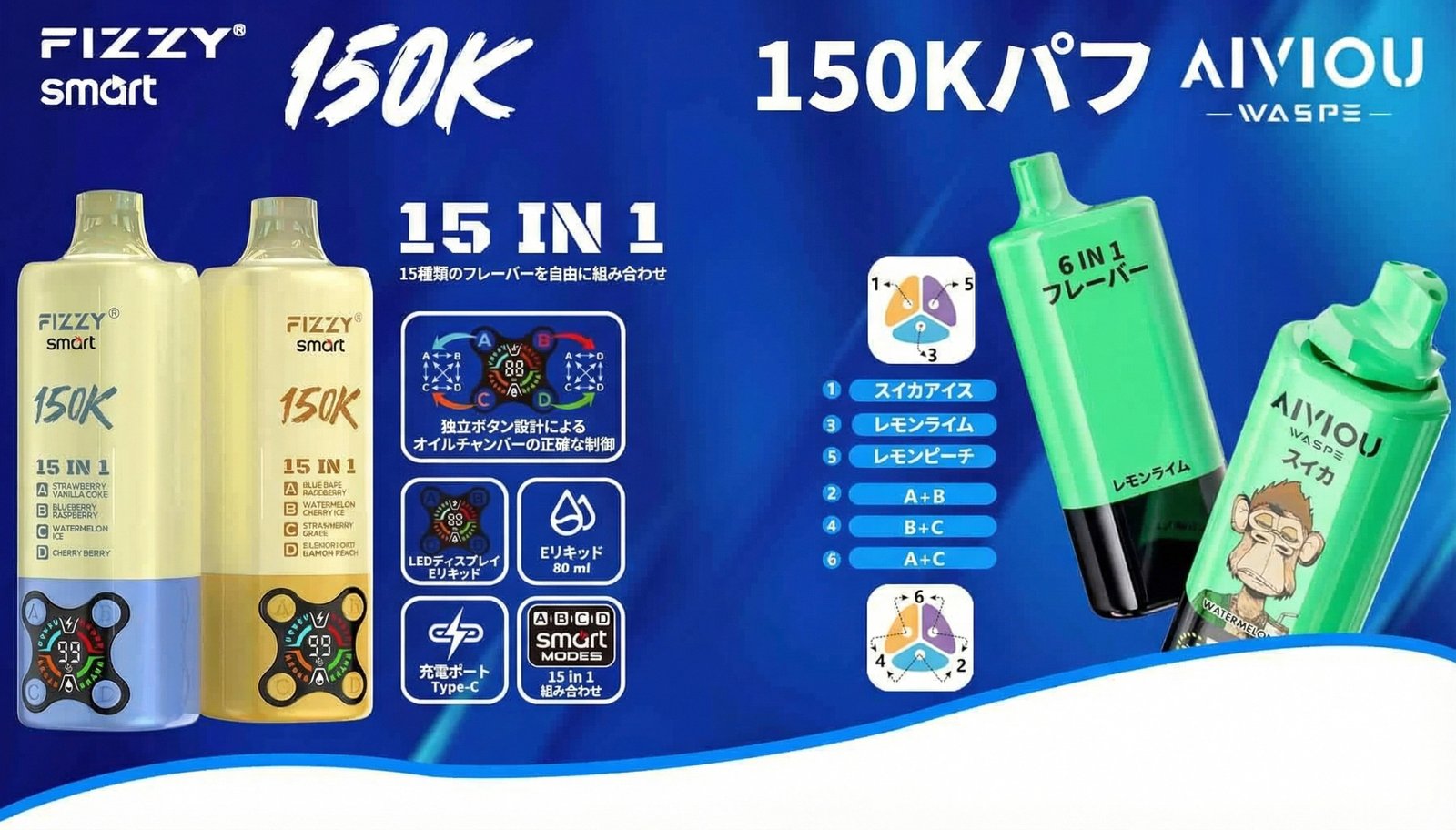 Fizzy 15-in-1 150K Puffs vs Waspe Aiviou 6-in-1 150k Puffs — Which Vape Wins in 2026